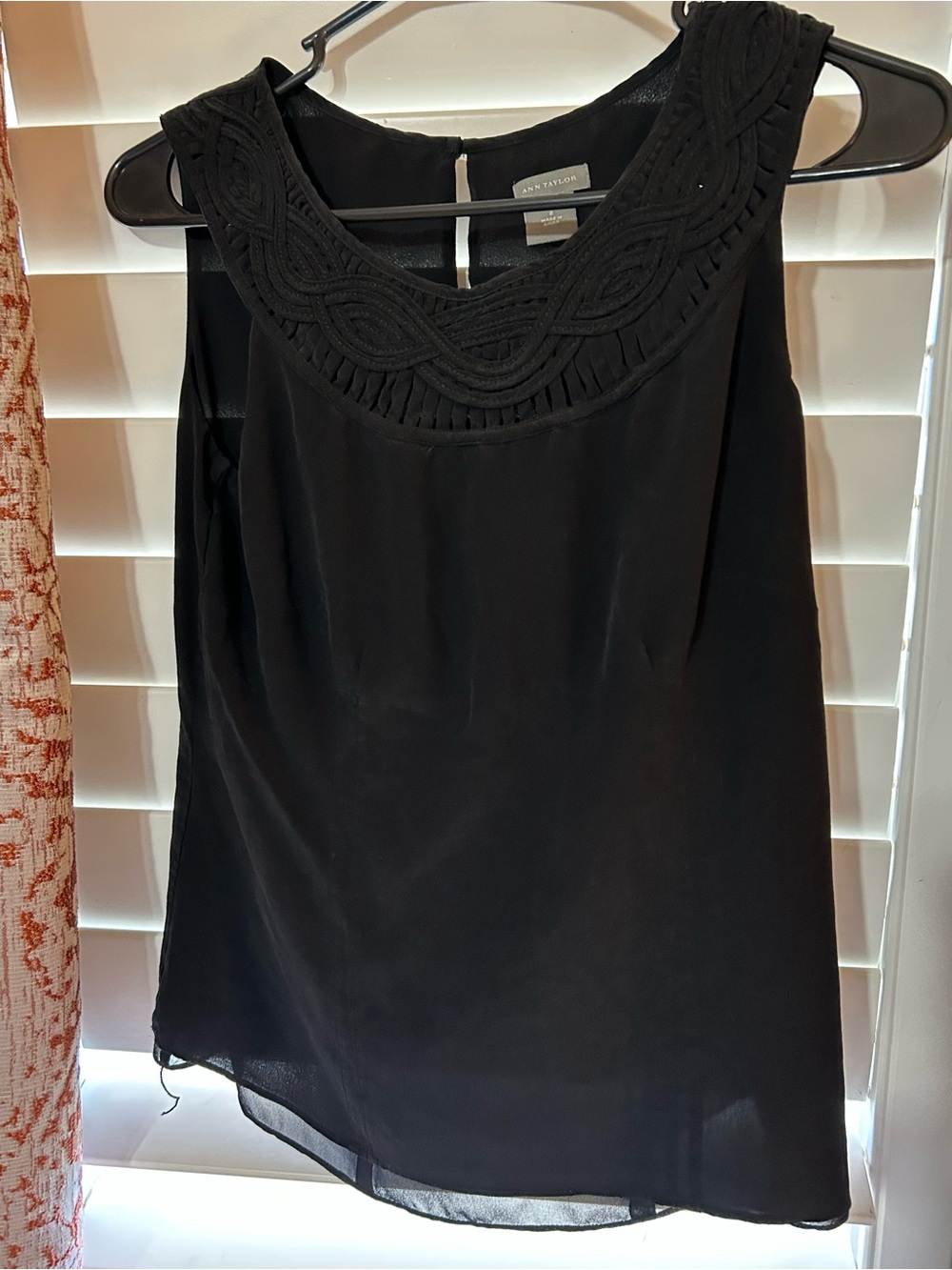 Ann Taylor Black Sleeveless Camisole with Braided Scoop Neck